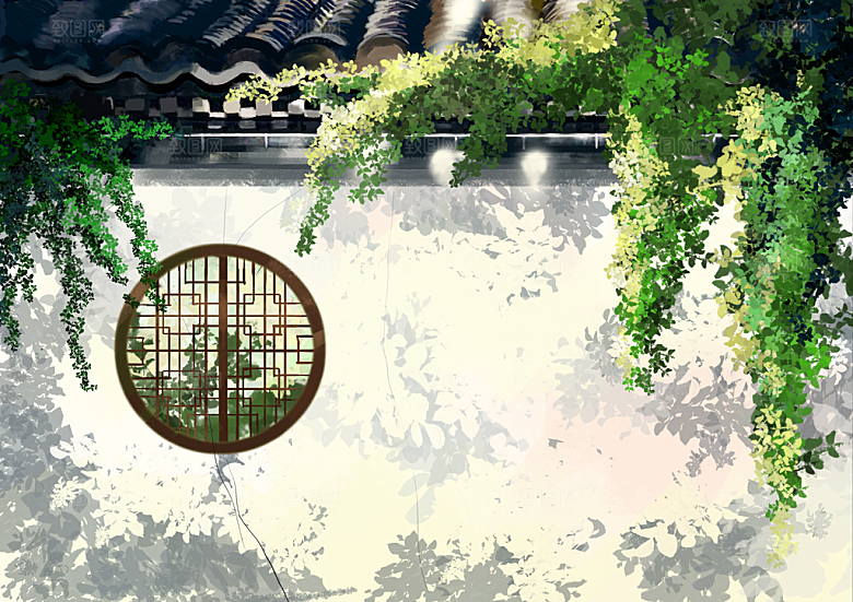 古风山水建筑凉亭荷花风景点插画海报背景