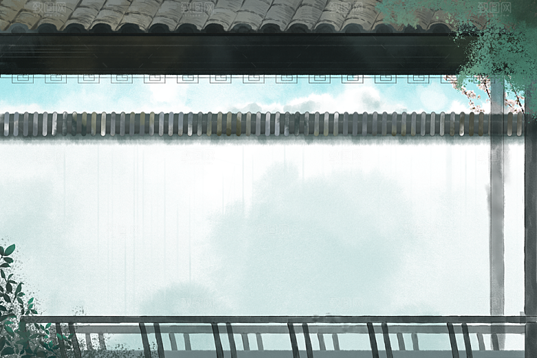 古风山水建筑凉亭荷花风景点插画海报背景