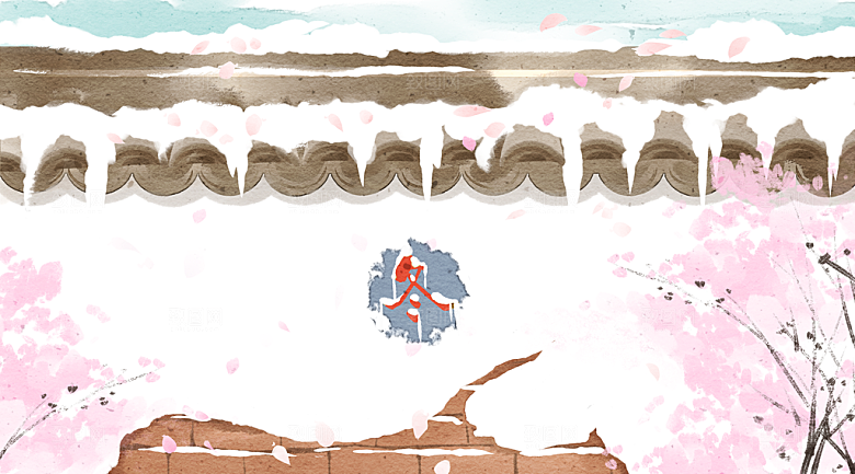 古风山水建筑凉亭荷花风景点插画海报背景