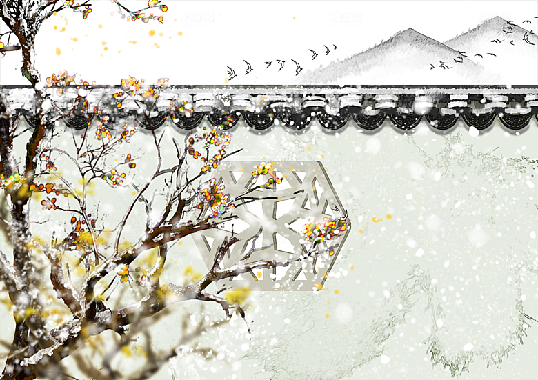 古风山水建筑凉亭荷花风景点插画海报背景