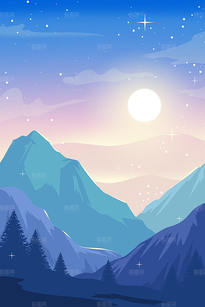 扁平风手绘风景插画模版