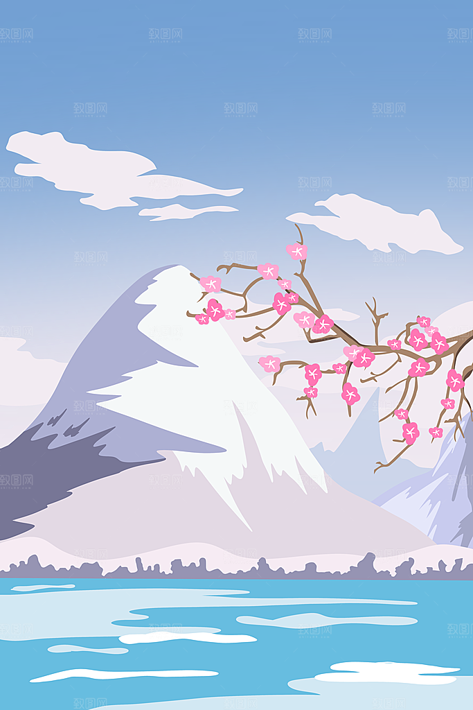 扁平风手绘风景插画模版