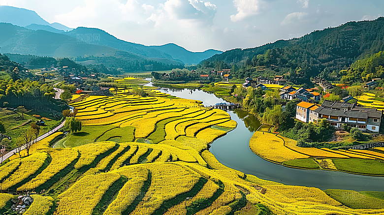 风光乡村自然唯美稻田田园梯田景色风景