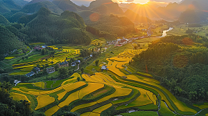 风光乡村自然唯美稻田田园梯田景色风景