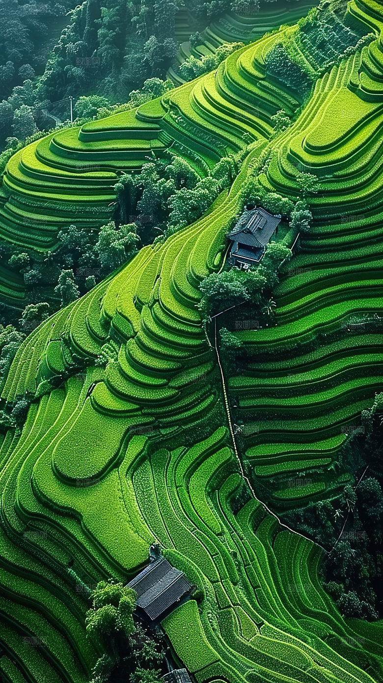 风光乡村自然唯美稻田田园梯田景色风景