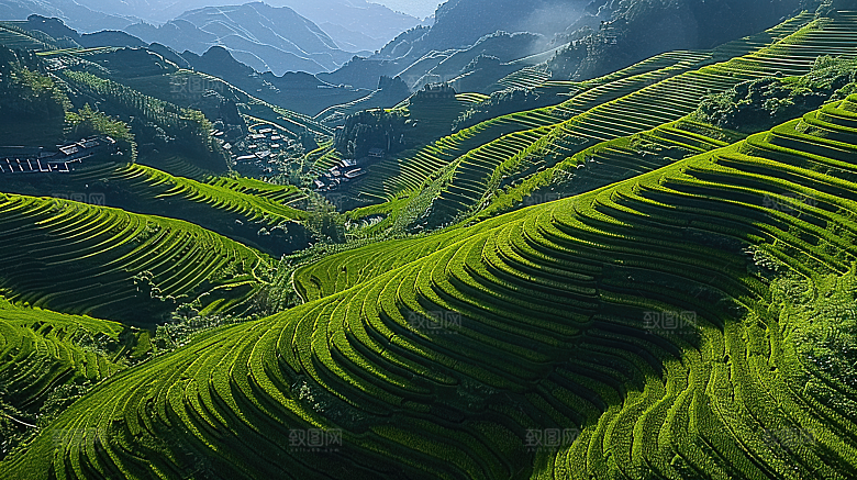 风光乡村自然唯美稻田田园梯田景色风景