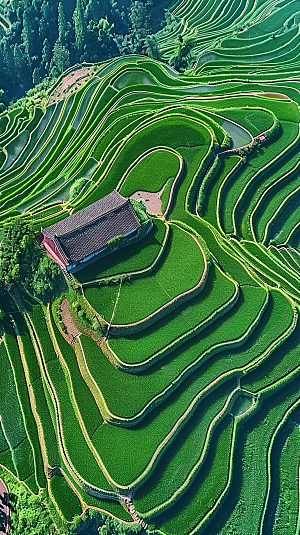 风光乡村自然唯美稻田田园梯田景色风景