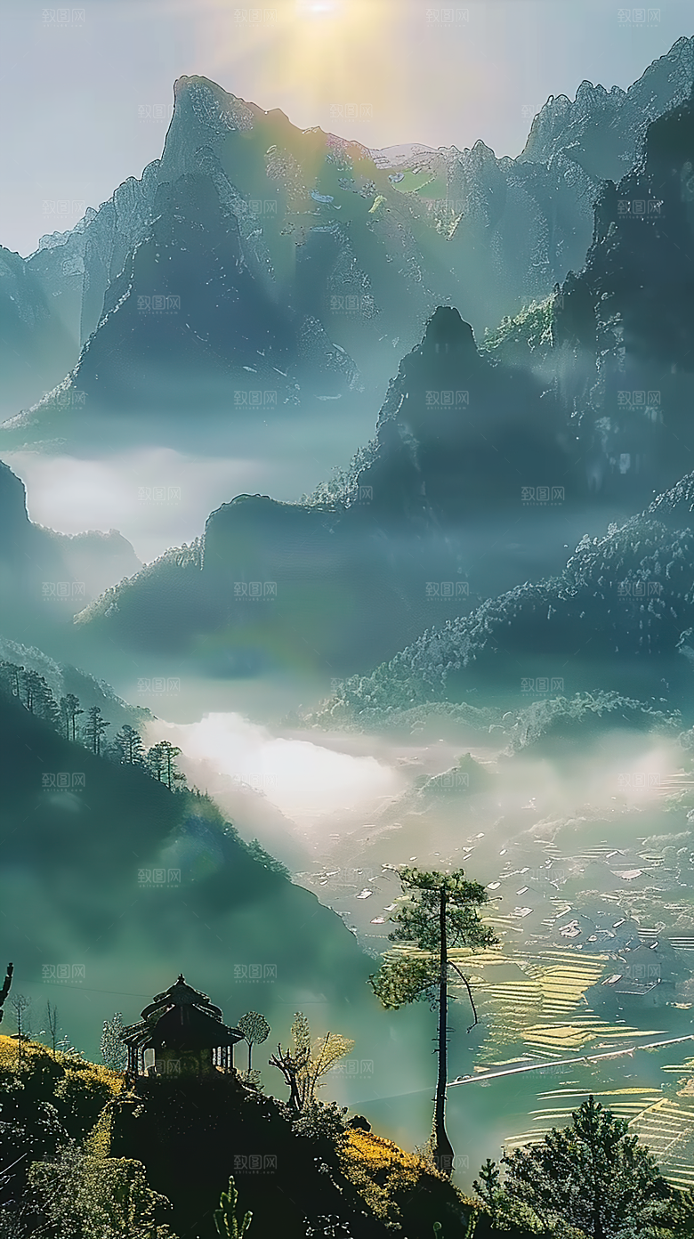 风景乡村自然唯美风光田园稻田梯田景色