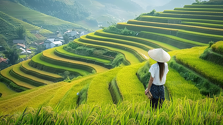 风景乡村自然唯美风光田园稻田梯田景色