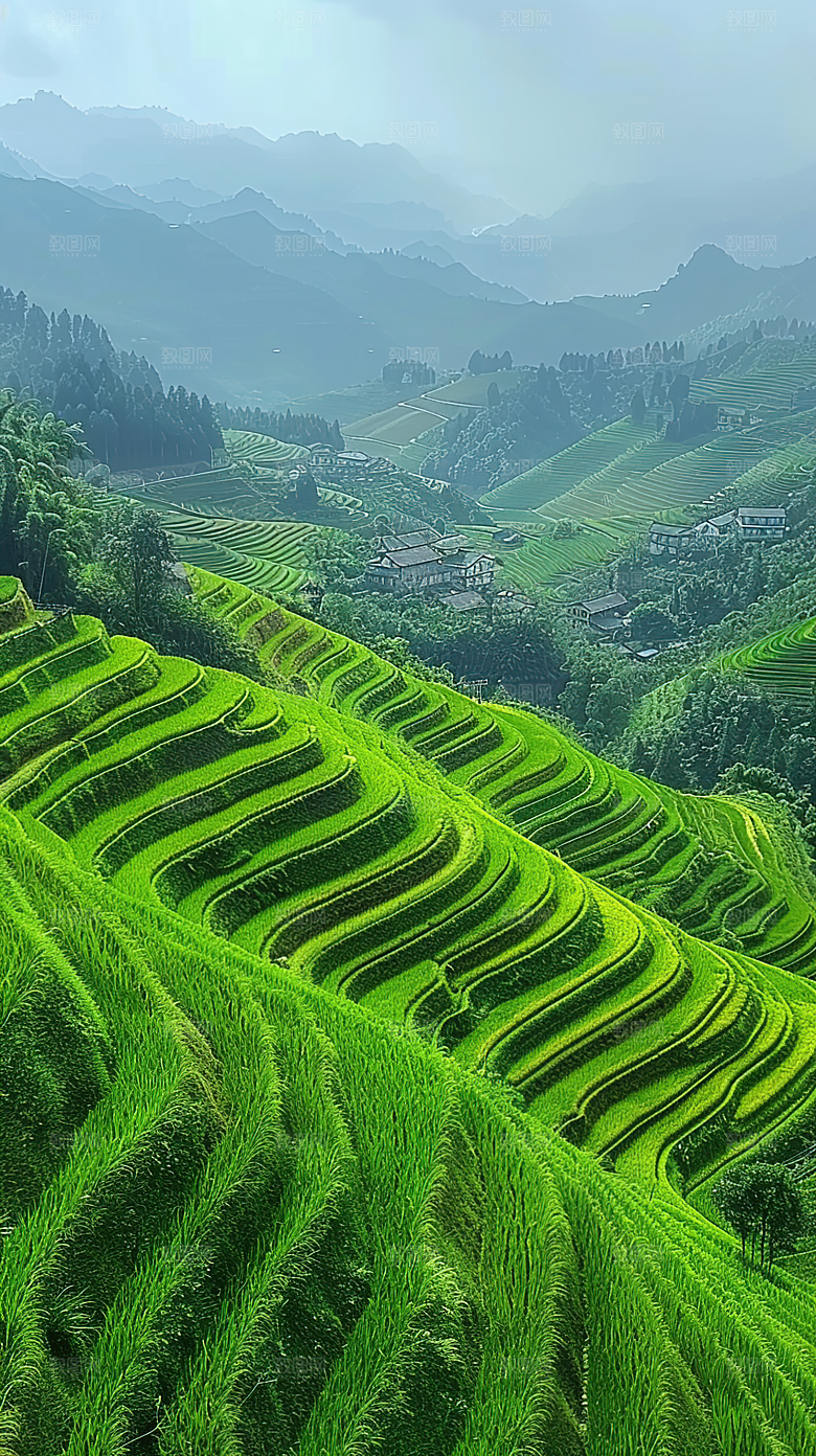 自然景色稻田唯美梯田乡村田园风光风景