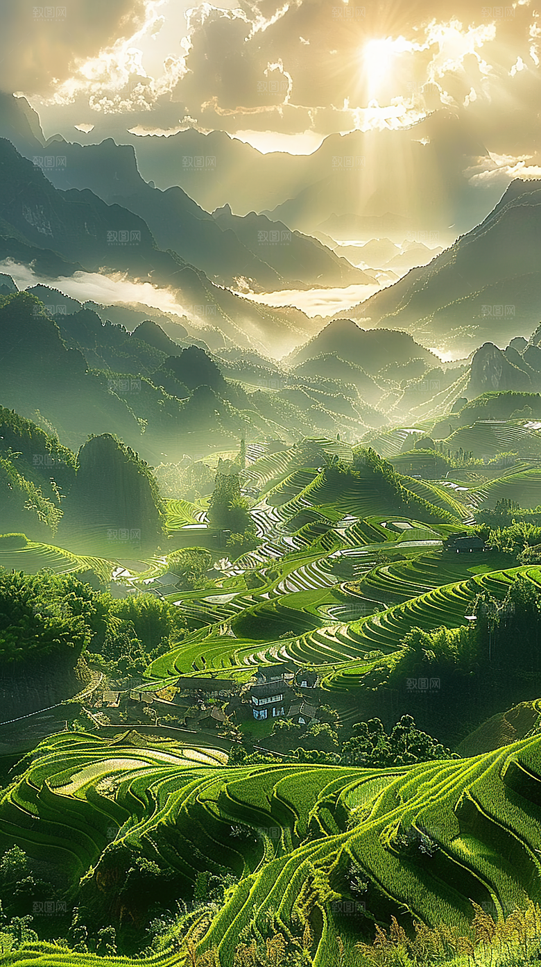 自然景色稻田唯美梯田乡村田园风光风景