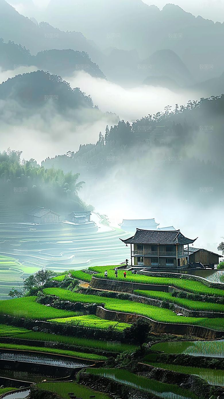 自然景色稻田唯美梯田乡村田园风光风景