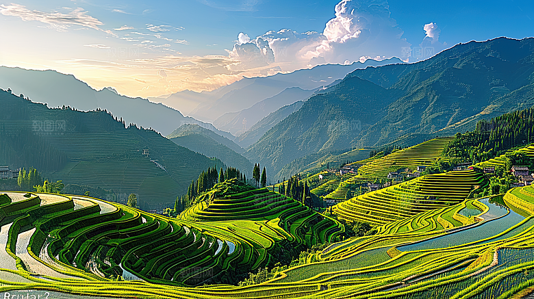 自然景色稻田唯美梯田乡村田园风光风景