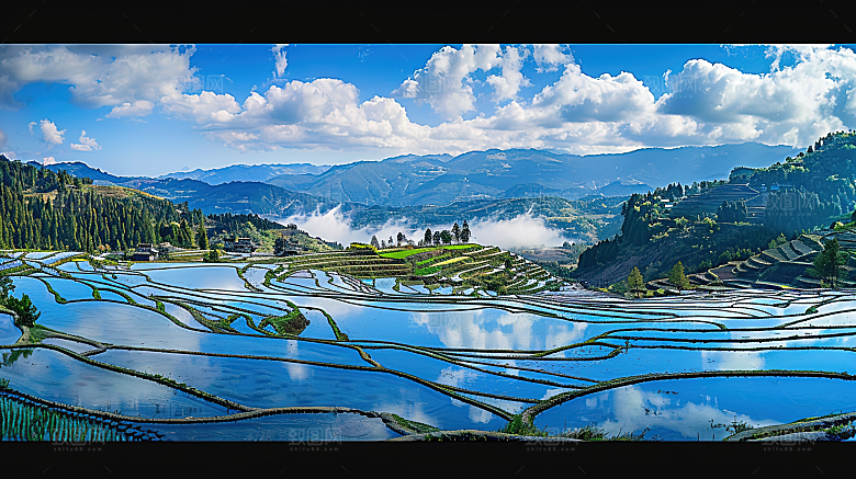 自然景色稻田唯美梯田乡村田园风光风景