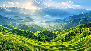 自然景色稻田唯美梯田乡村田园风光风景