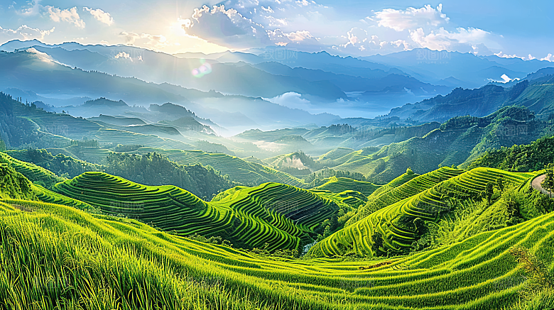自然景色稻田唯美梯田乡村田园风光风景