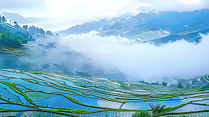 自然景色稻田唯美梯田乡村田园风光风景