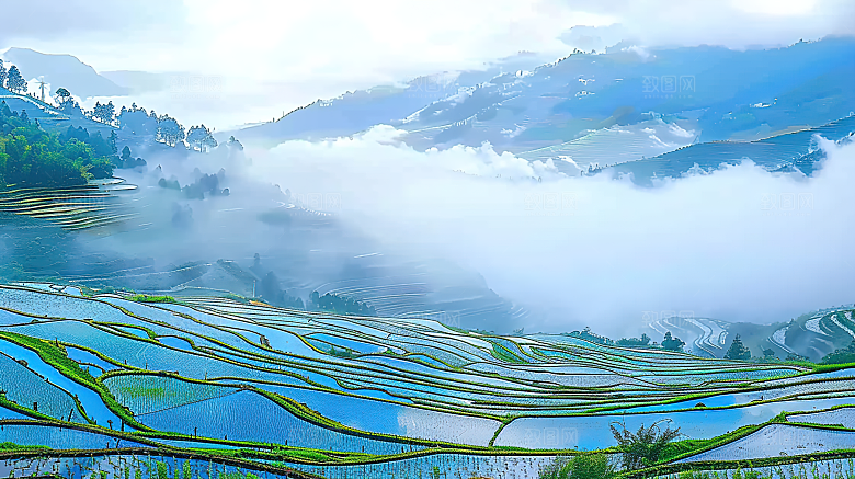 自然景色稻田唯美梯田乡村田园风光风景