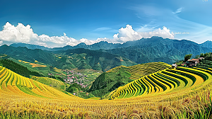 风景唯美乡村梯田田园景色自然风光稻田