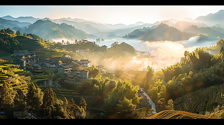 风景唯美乡村梯田田园景色自然风光稻田