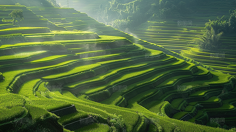 风景唯美乡村梯田田园景色自然风光稻田