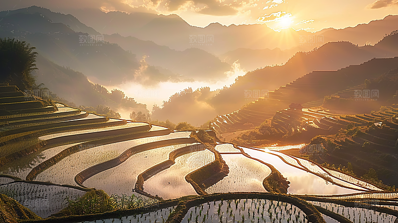 风景唯美乡村梯田田园景色自然风光稻田