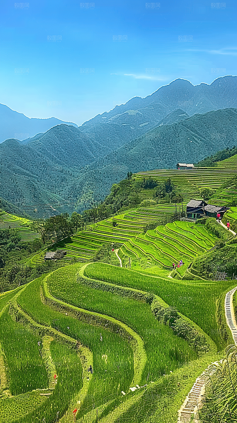 风景唯美乡村梯田田园景色自然风光稻田