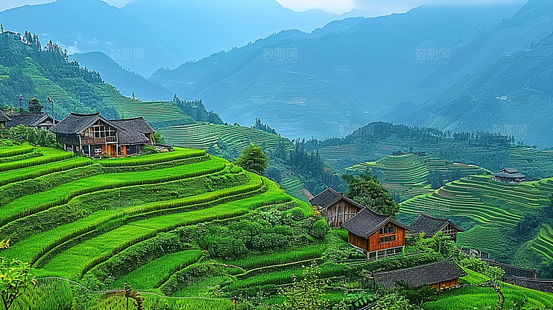 风景唯美乡村梯田田园景色自然风光稻田