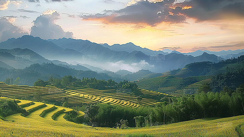稻田自然风光唯美乡村田园风景梯田