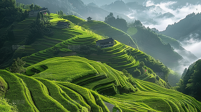 自然乡村景色梯田稻田风光田园唯美风景
