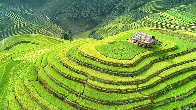 自然乡村景色梯田稻田风光田园唯美风景