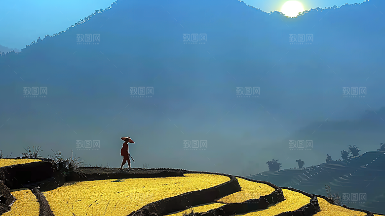 唯美风景乡村自然梯田田园稻田景色