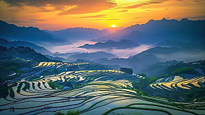 唯美风景乡村自然梯田田园稻田景色