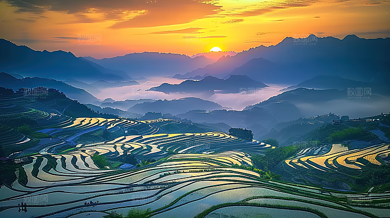 唯美风景乡村自然梯田田园稻田景色