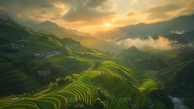 乡村田园风景风光景色稻田自然梯田唯美