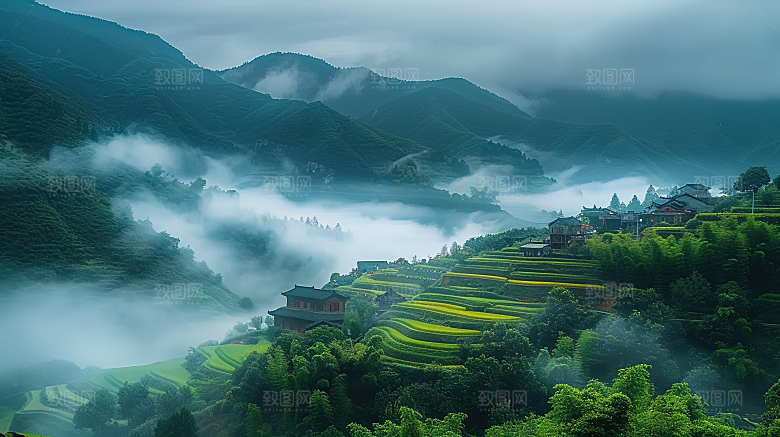 乡村田园风景风光景色稻田自然梯田唯美