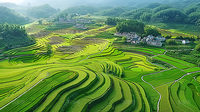 乡村田园风景风光景色稻田自然梯田唯美
