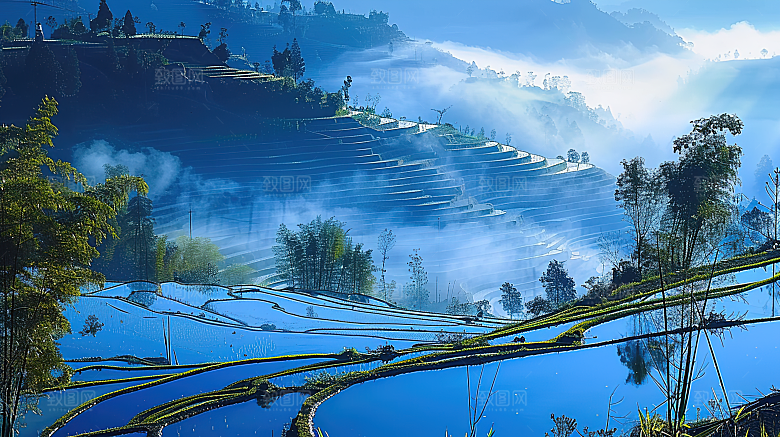 乡村田园风景风光景色稻田自然梯田唯美
