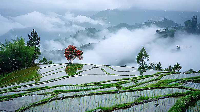 风光自然唯美梯田乡村田园稻田景色风景