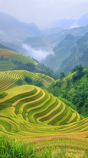 风光自然唯美梯田乡村田园稻田景色风景