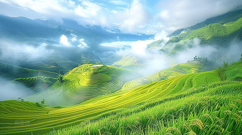 风光自然唯美梯田乡村田园稻田景色风景