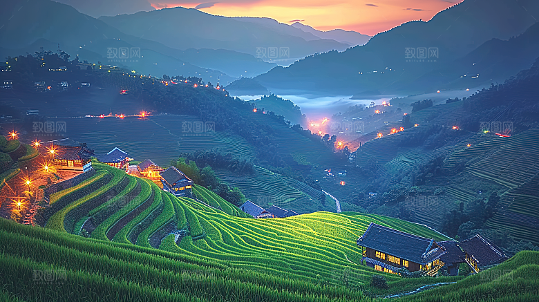 风光自然唯美梯田乡村田园稻田景色风景