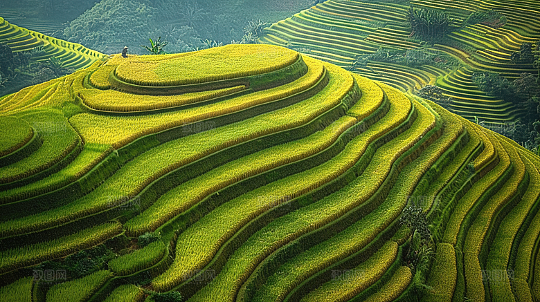 风光自然唯美梯田乡村田园稻田景色风景