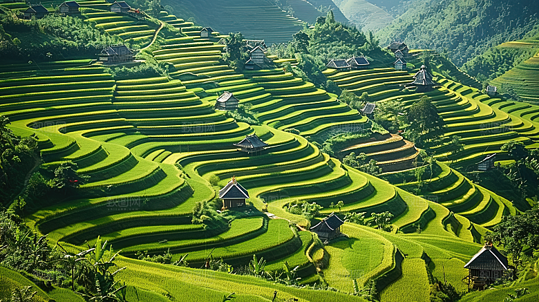 风光自然唯美梯田乡村田园稻田景色风景