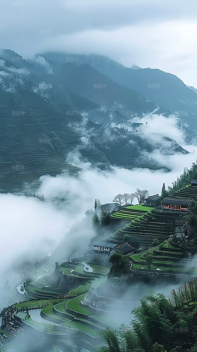 风光自然唯美梯田乡村田园稻田景色风景