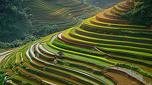 风光自然唯美梯田乡村田园稻田景色风景