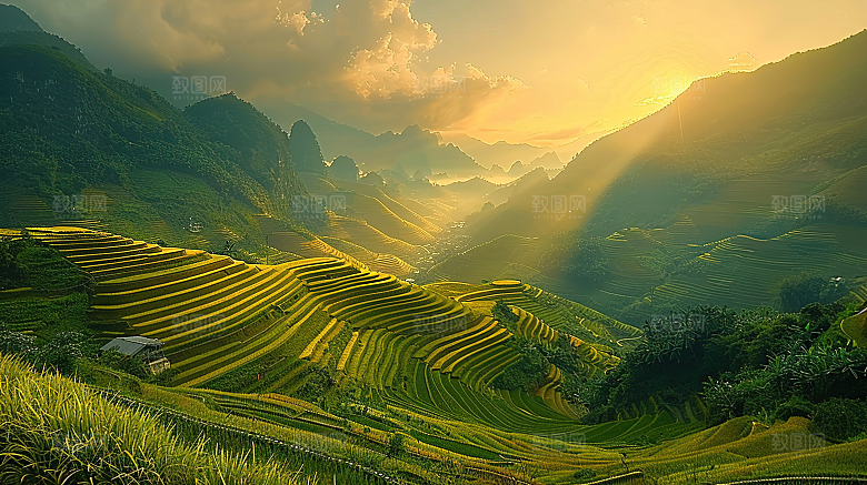 风光自然唯美梯田乡村田园稻田景色风景