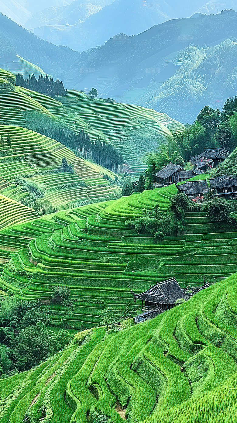 田园乡村景色风景稻田唯美风光梯田自然