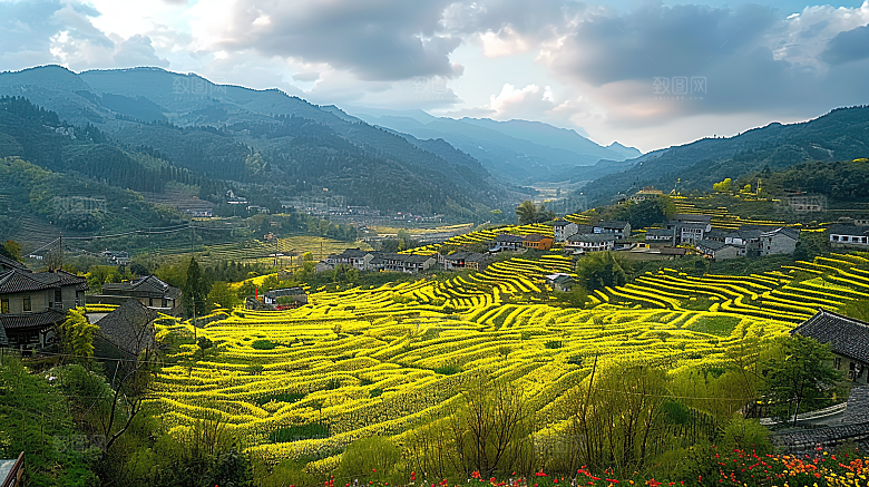田园乡村景色风景稻田唯美风光梯田自然