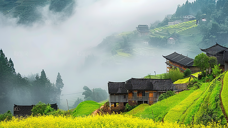 田园乡村景色风景稻田唯美风光梯田自然